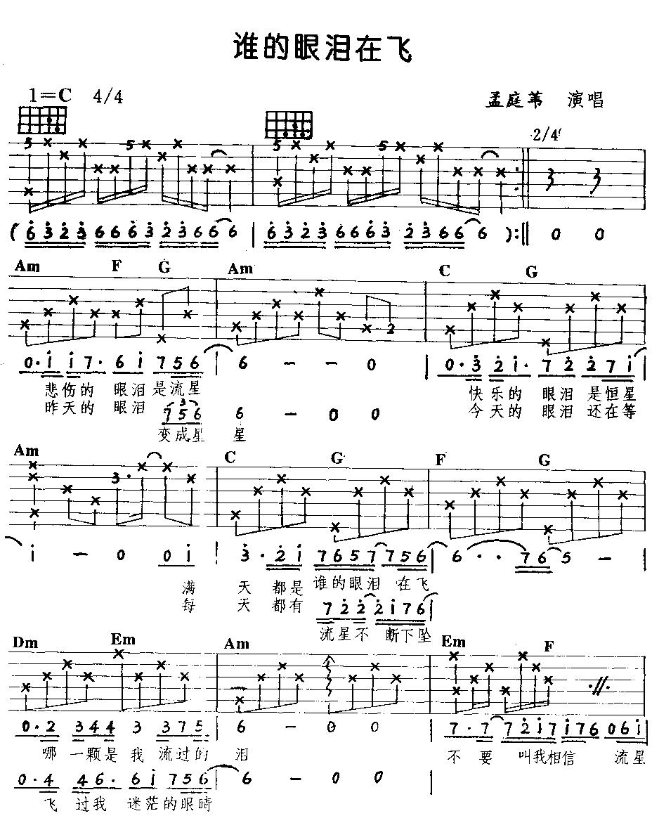 谁的眼泪在飞(吉他弹唱)