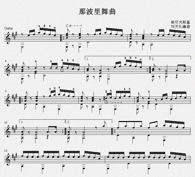 那波里舞曲 吉他独奏谱