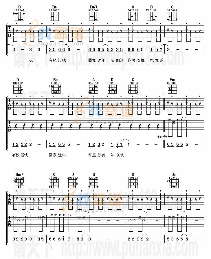 有钱没钱回家过年(吉他谱)