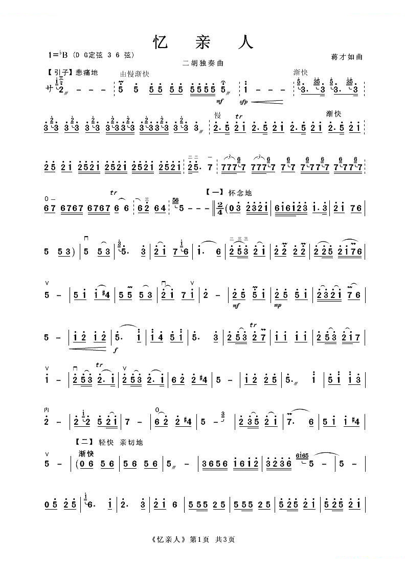 忆亲人（二胡独奏曲）
