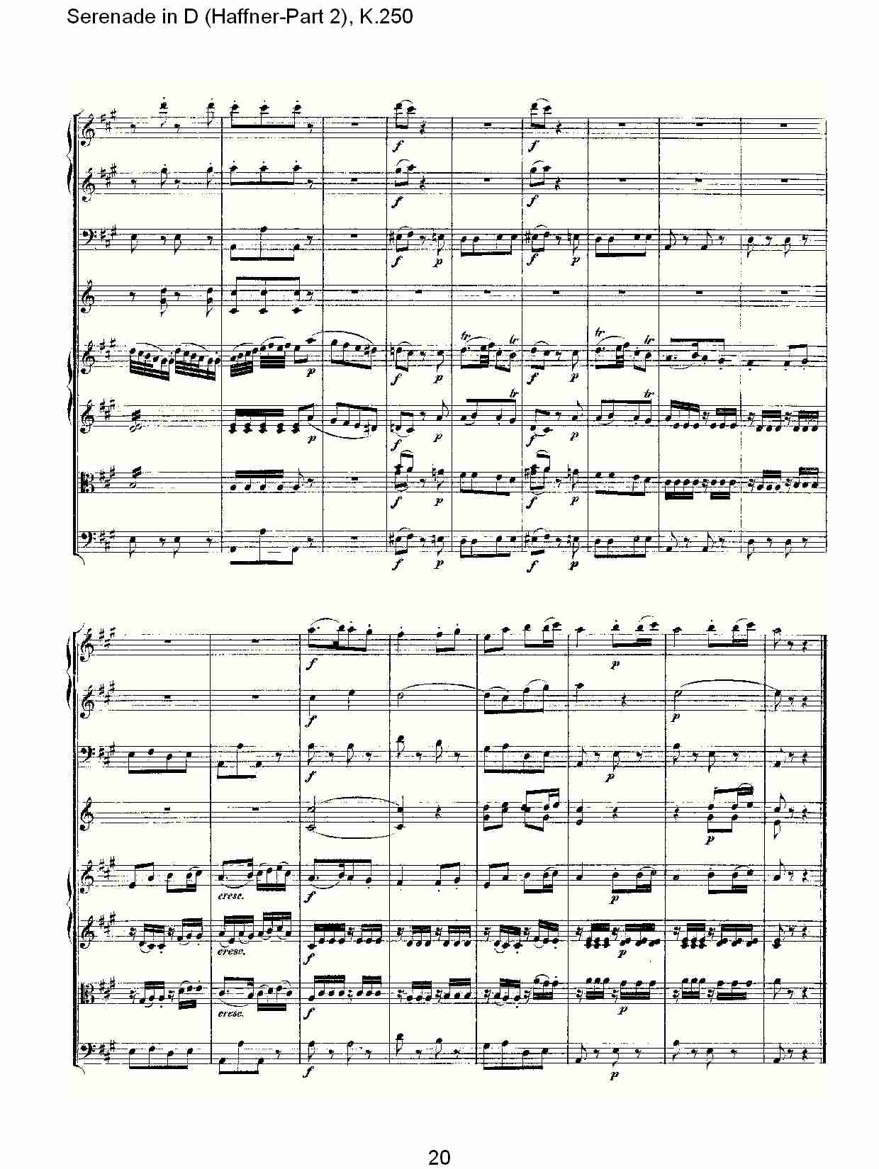 D调小夜曲(Haffner-第二部), K.250（四）