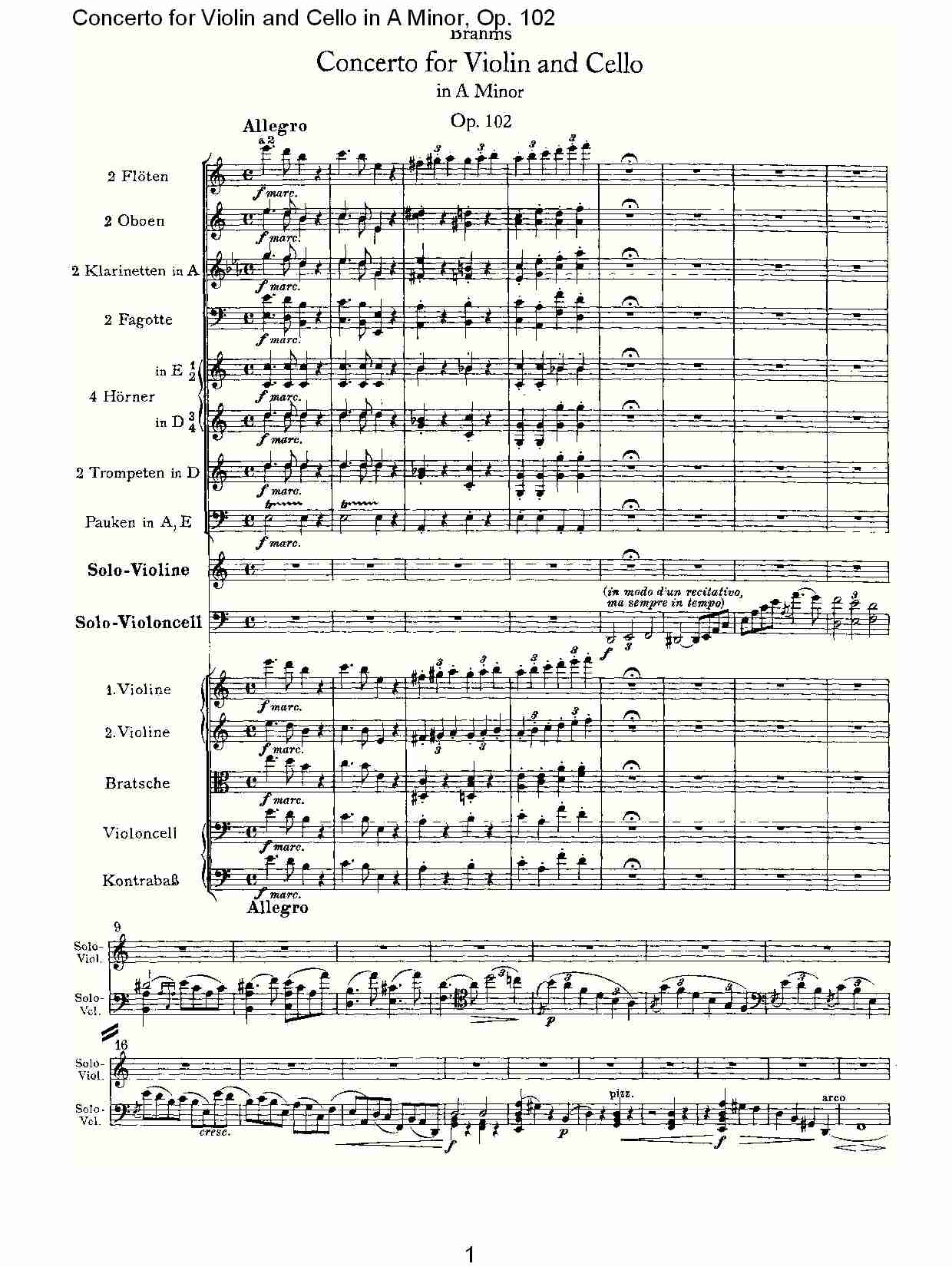 A小调小提琴与大提琴协奏曲, Op.102第一乐章（一）