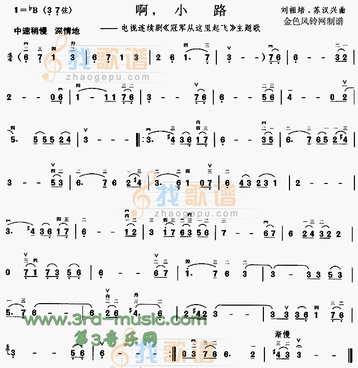 啊小路(冠军从这里起飞主题歌)[二胡曲谱]