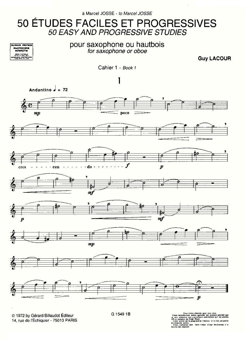 Guy Lacour 50 首萨克斯练习曲之一