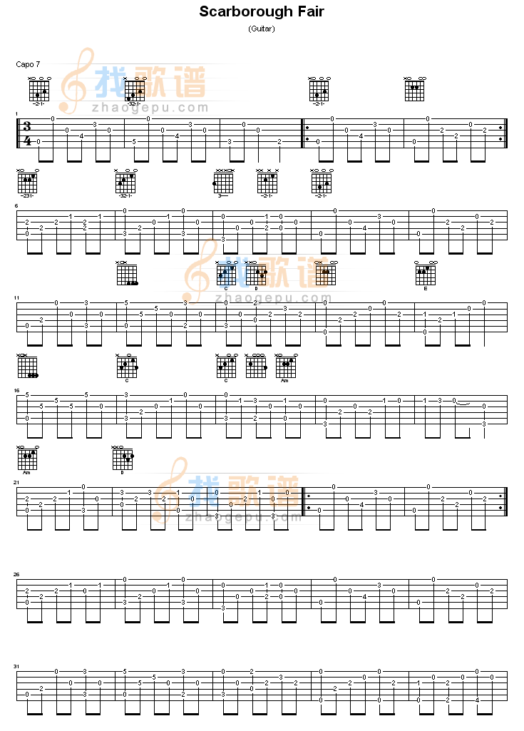 scarborough_fair-独奏吉他谱( GTP 六)