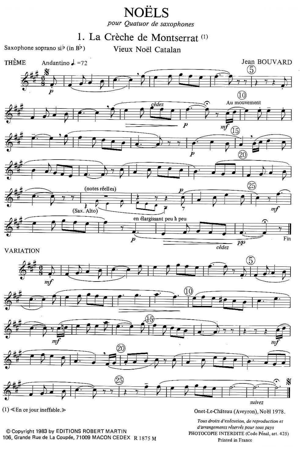 jean Bouvard 编写的6首萨克斯四重奏（高音萨克斯分谱）