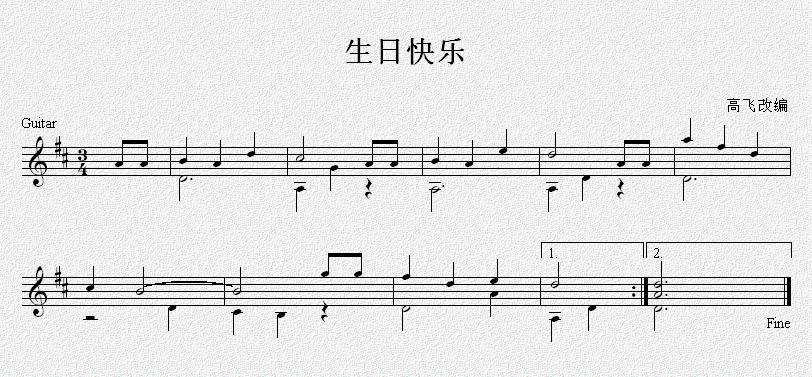 祝你生日快乐 吉他独奏谱