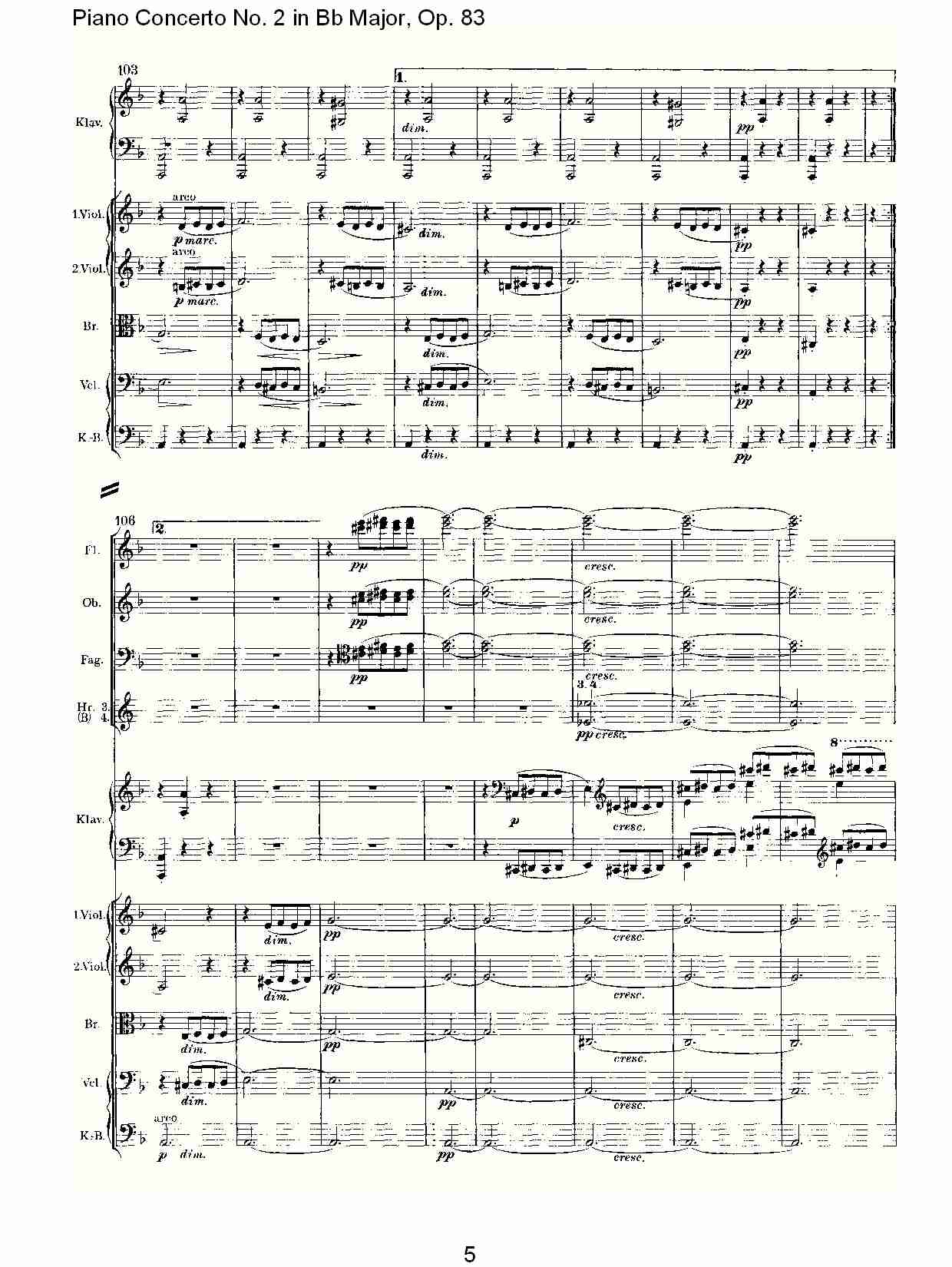 Bb大调钢琴第二协奏曲, Op.83第二乐章（一）