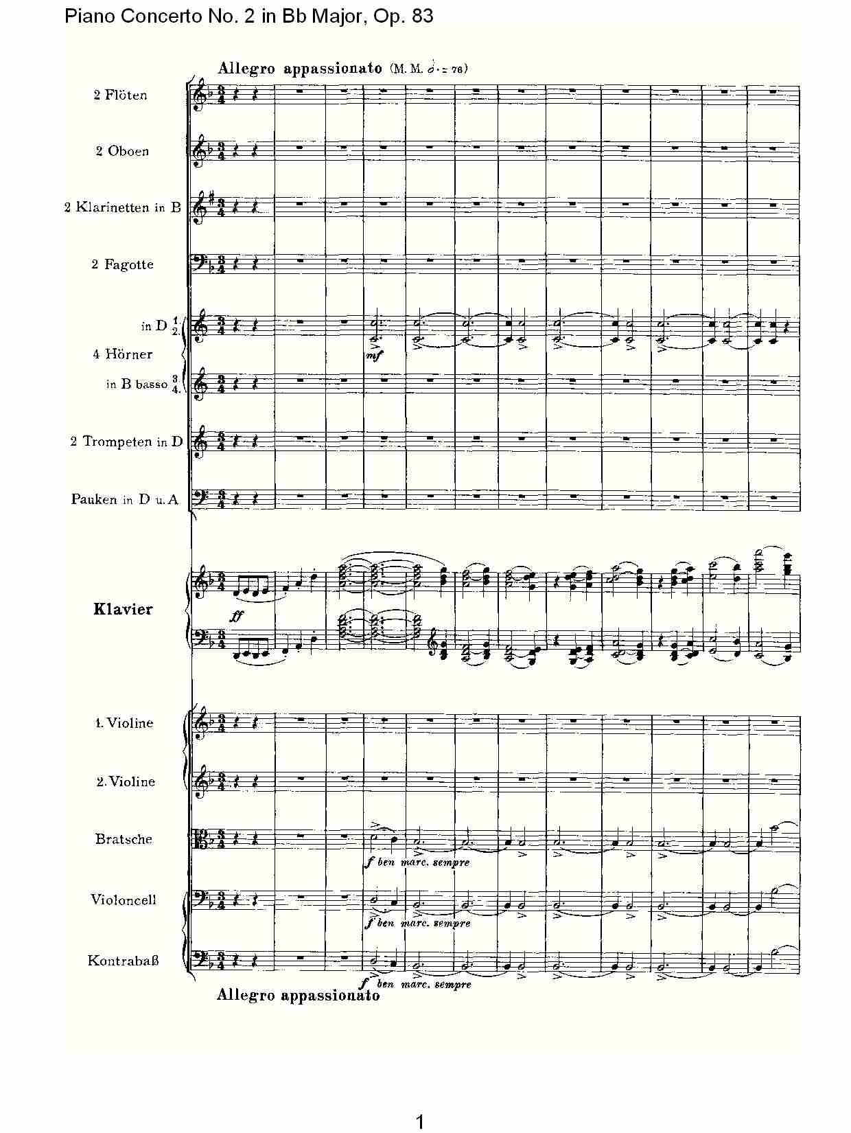 Bb大调钢琴第二协奏曲, Op.83第二乐章（一）