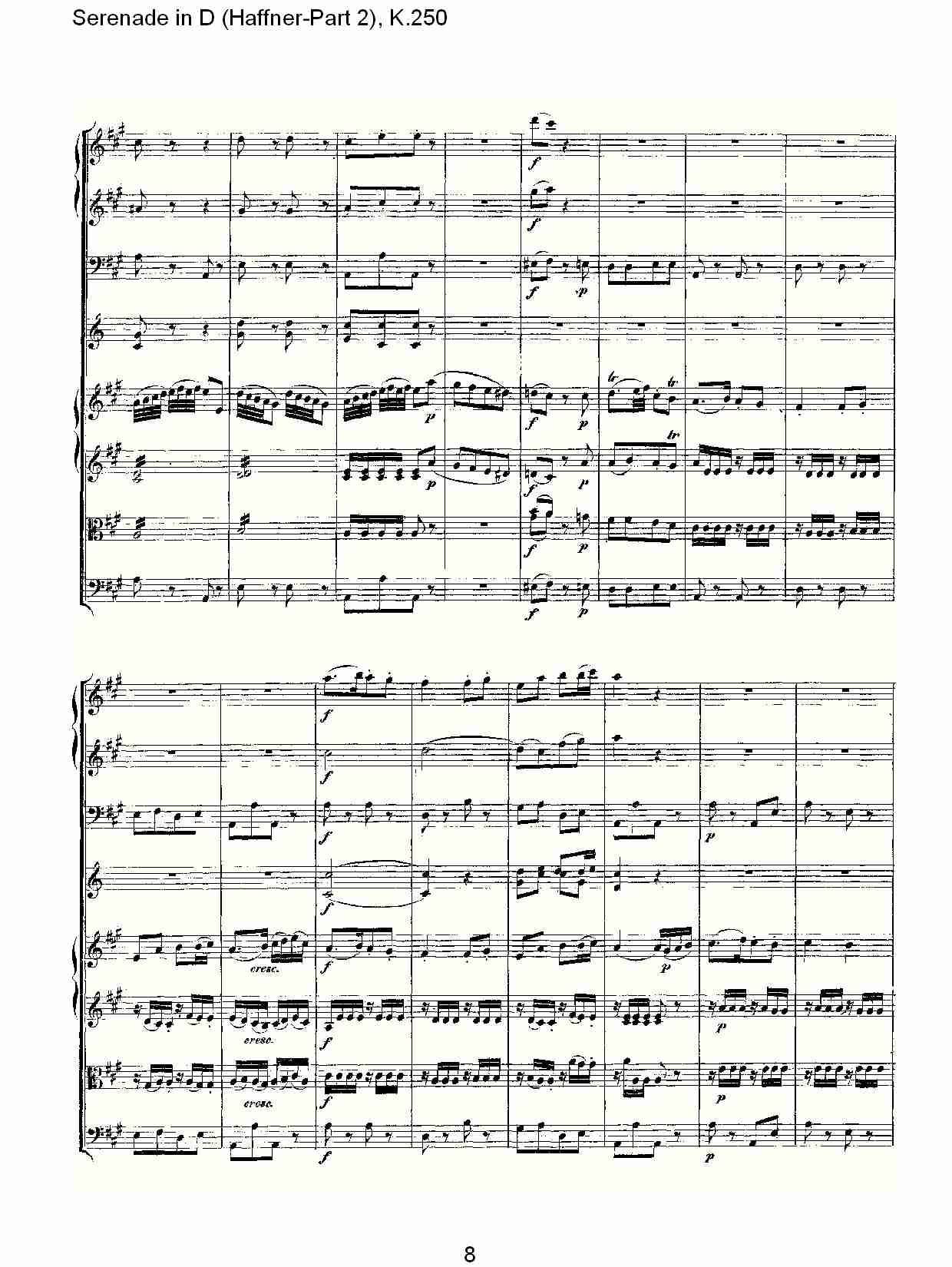 D调小夜曲(Haffner-第二部), K.250（二）