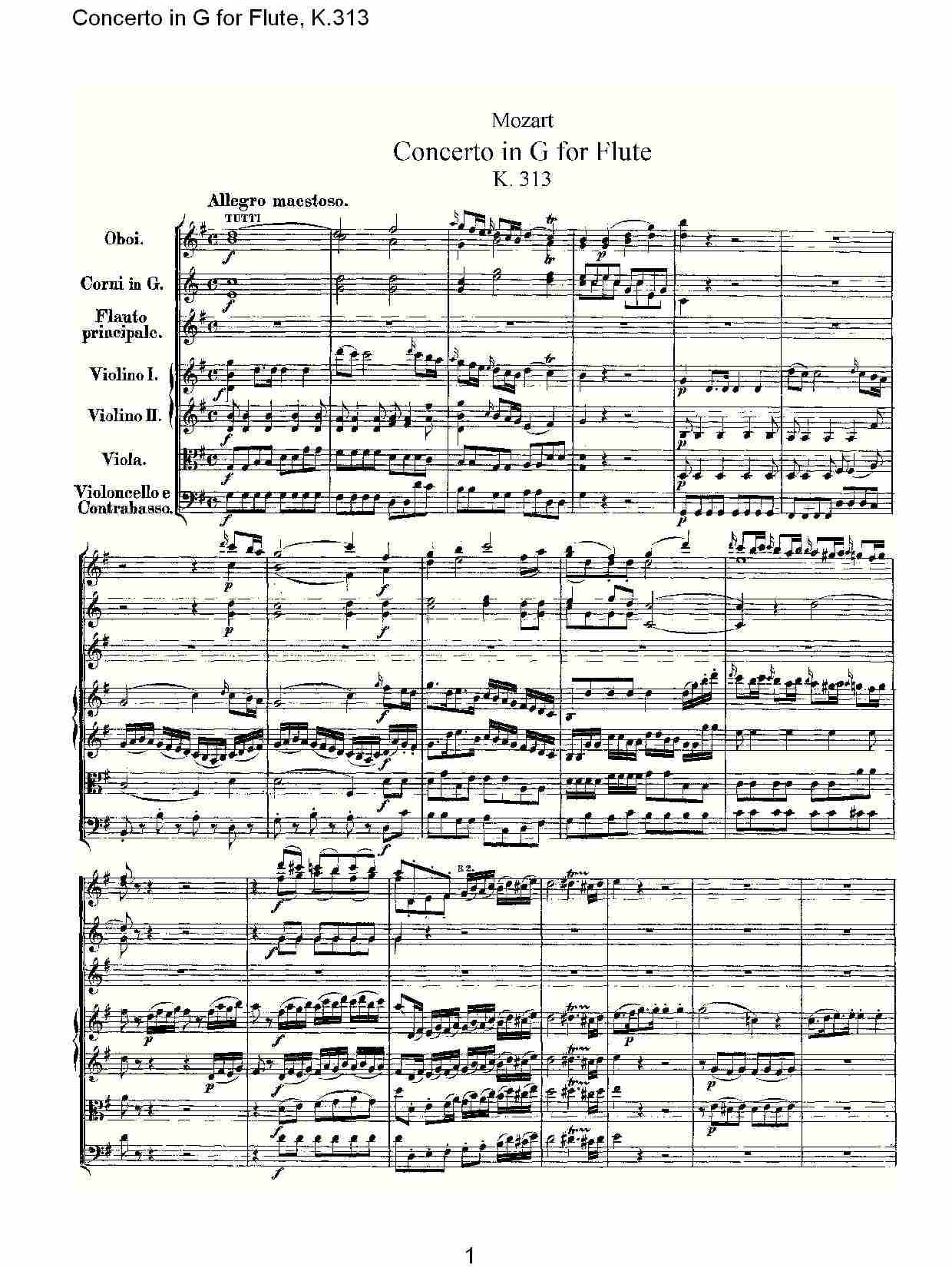 G调长笛协奏曲, K.313（一）