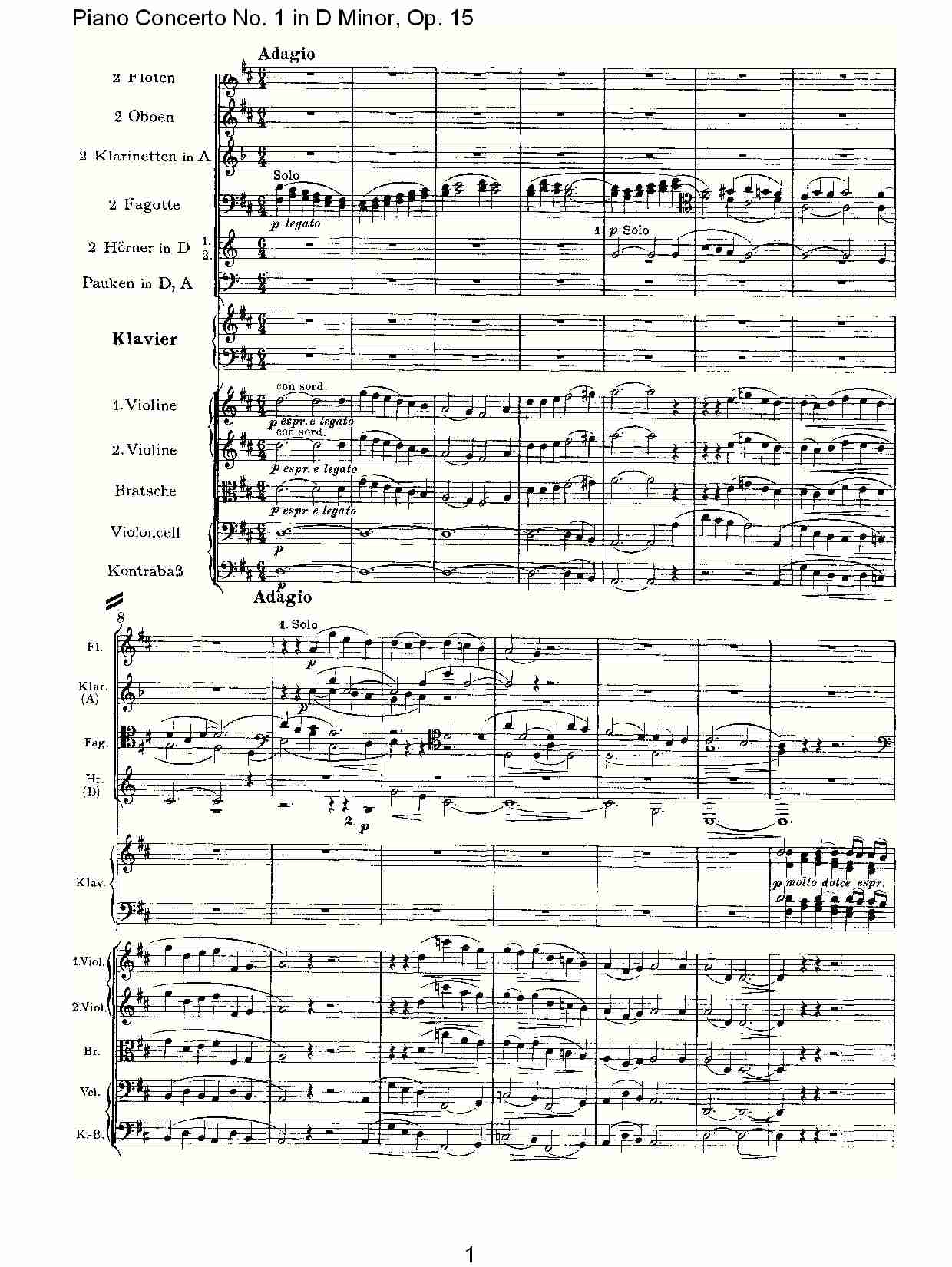D小调钢琴第一协奏曲, Op.15第二乐章（一）