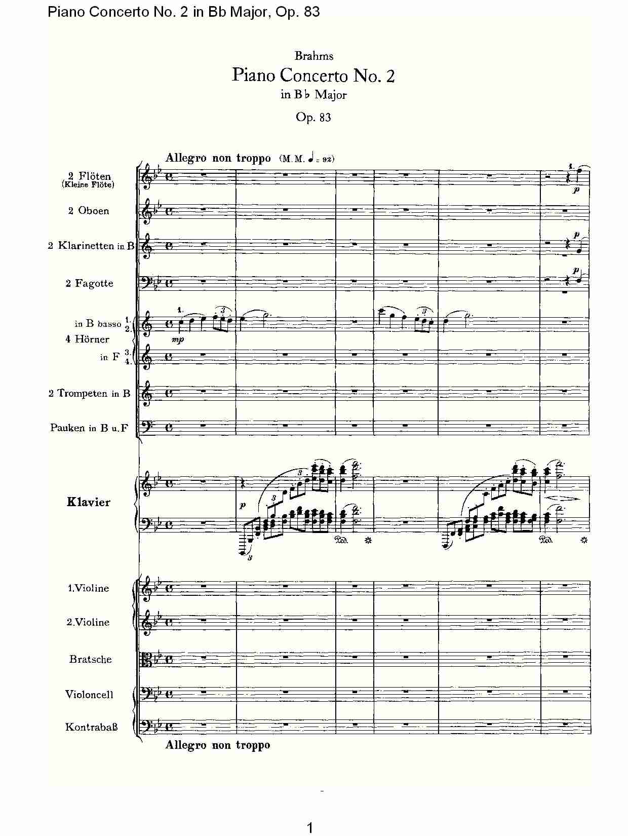Bb大调钢琴第二协奏曲, Op.83第一乐章（一）