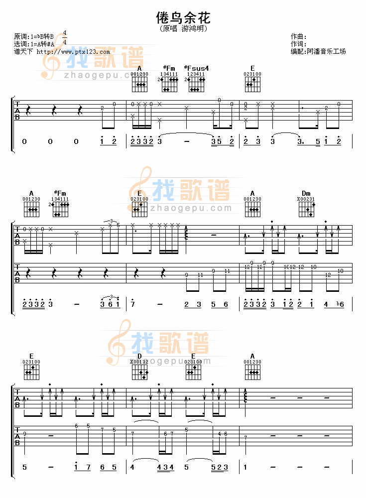 倦鸟余花(吉他谱)