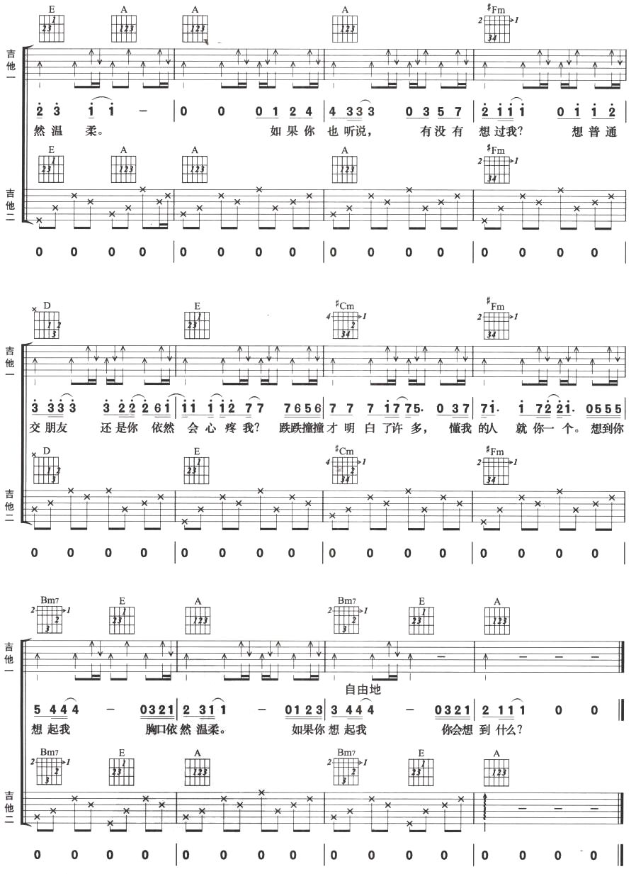 如果你也听说(双吉他谱)
