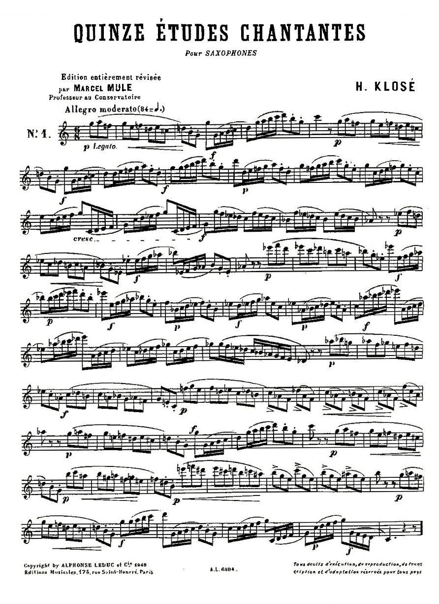 Klose Etudes Chantantes Pour Saxophone（练习曲之一）