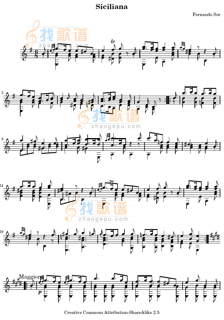西西里舞曲吉他谱(谱)