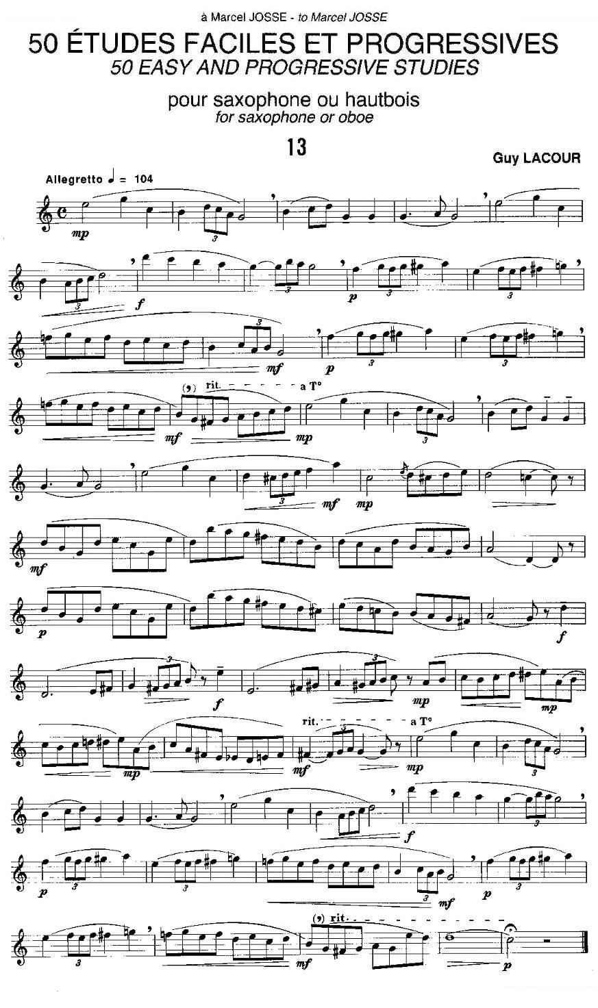 Guy Lacour 50 首萨克斯练习曲之13