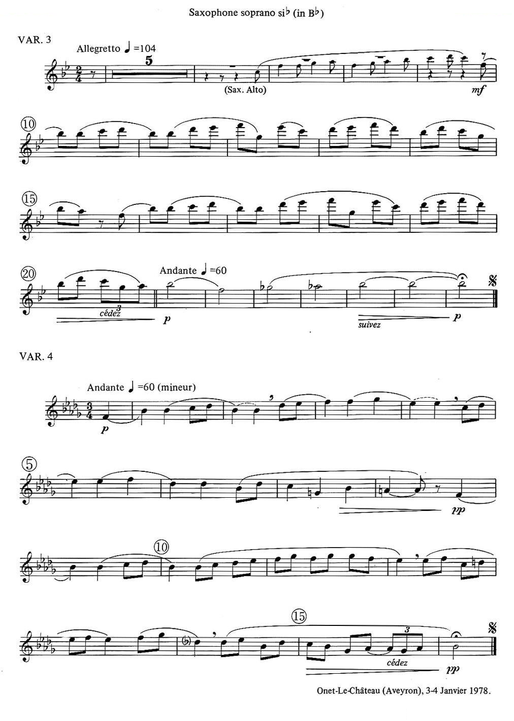 jean Bouvard 编写的6首萨克斯四重奏（高音萨克斯分谱）