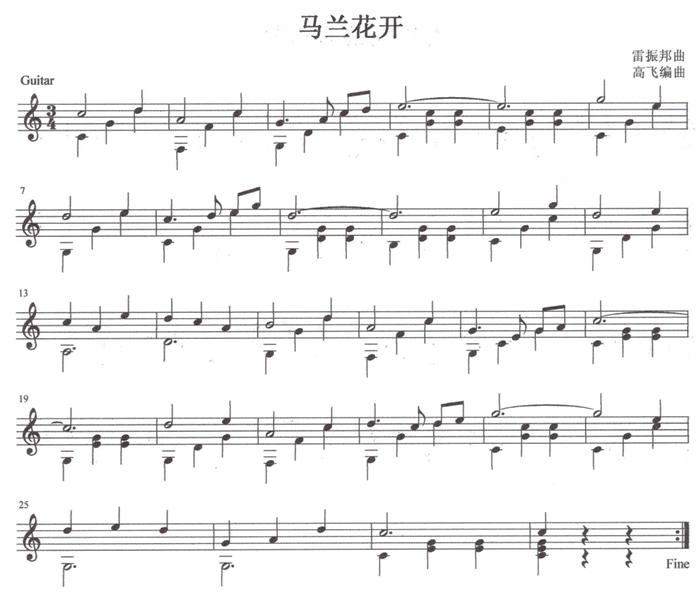 马兰花开 吉他独奏谱