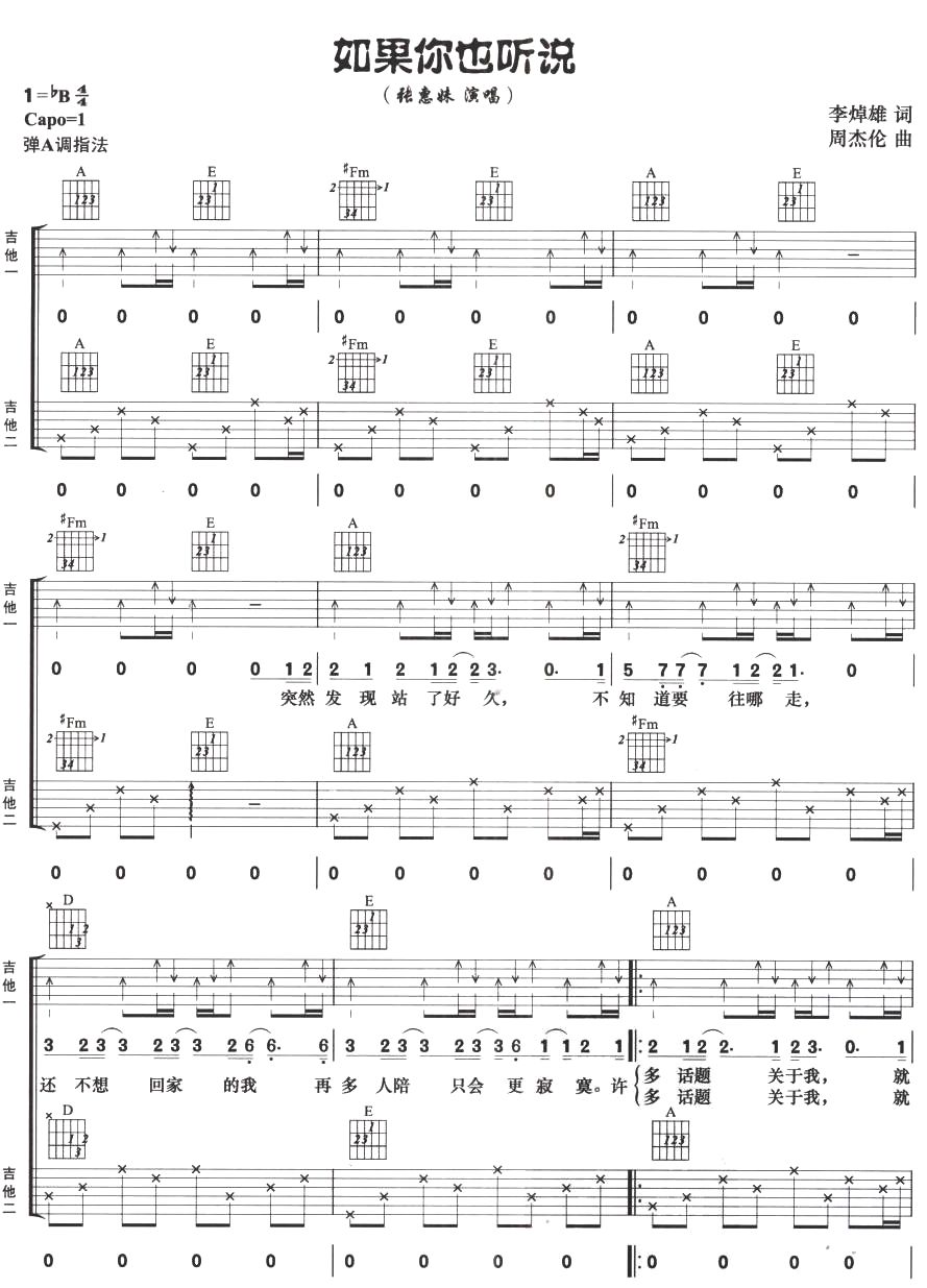 如果你也听说(双吉他谱)