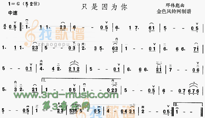只是因为你[二胡曲谱]
