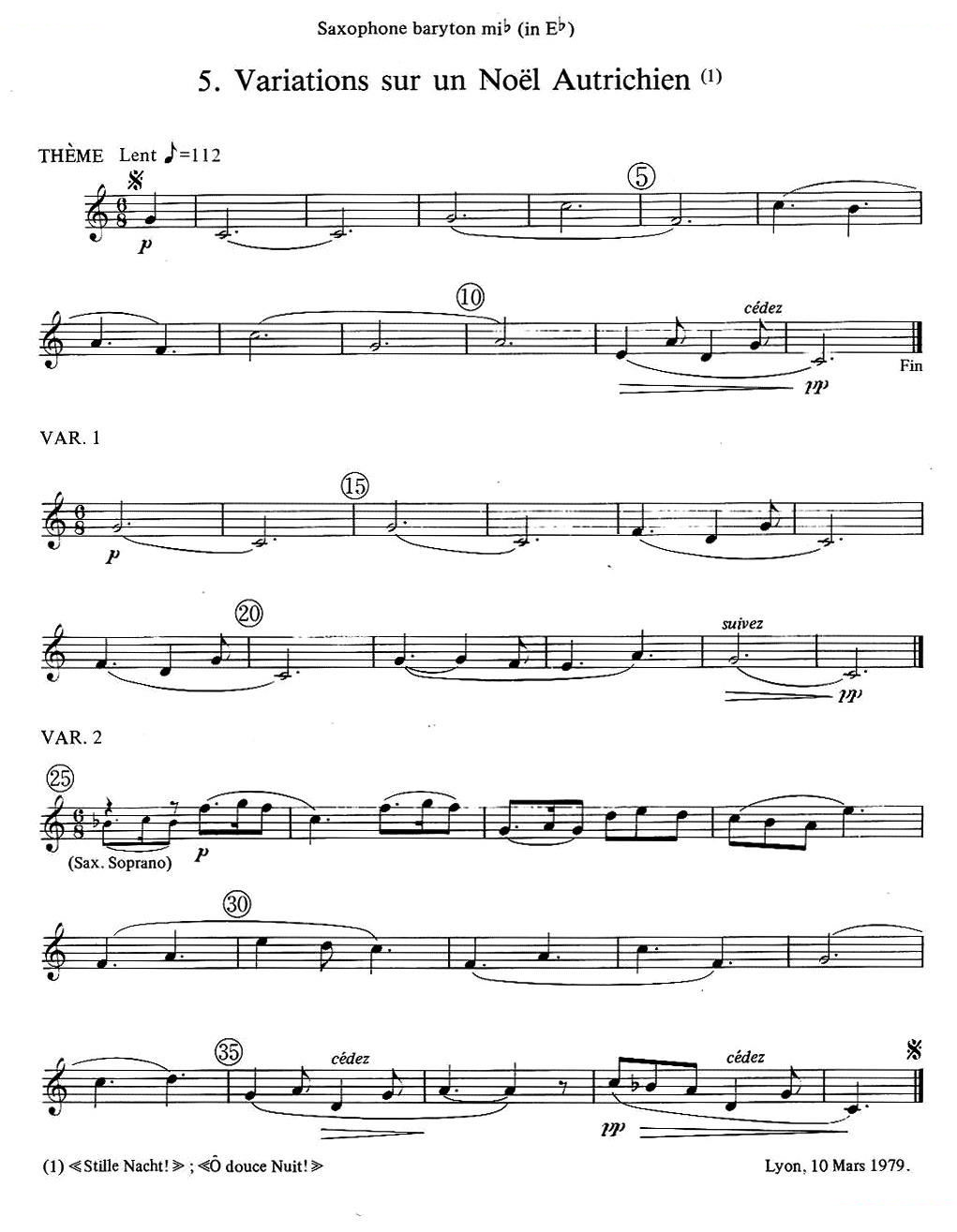 jean Bouvard 编写的6首萨克斯四重奏（低音萨克斯分谱）