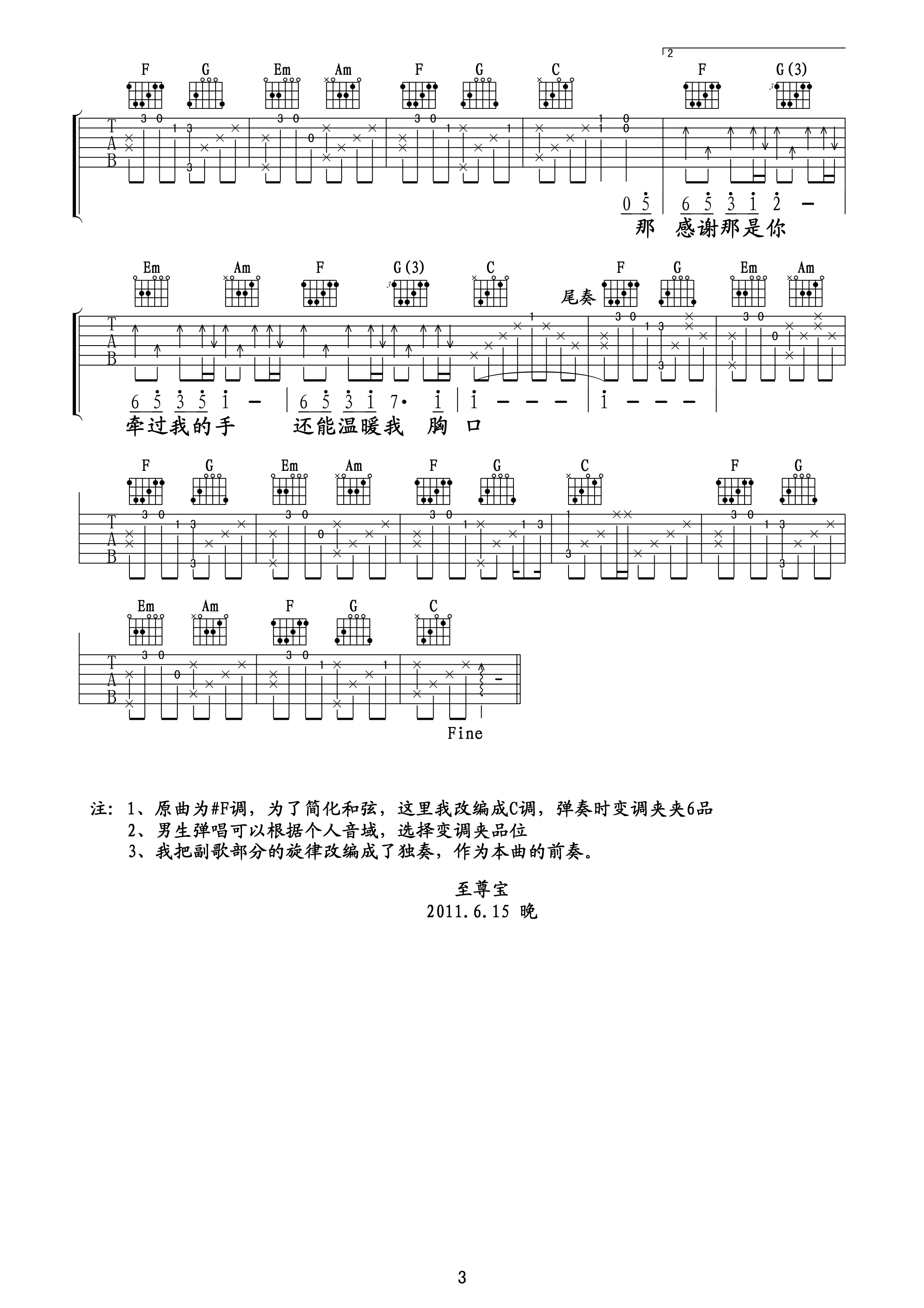 可惜不是你（C调高清吉他六）