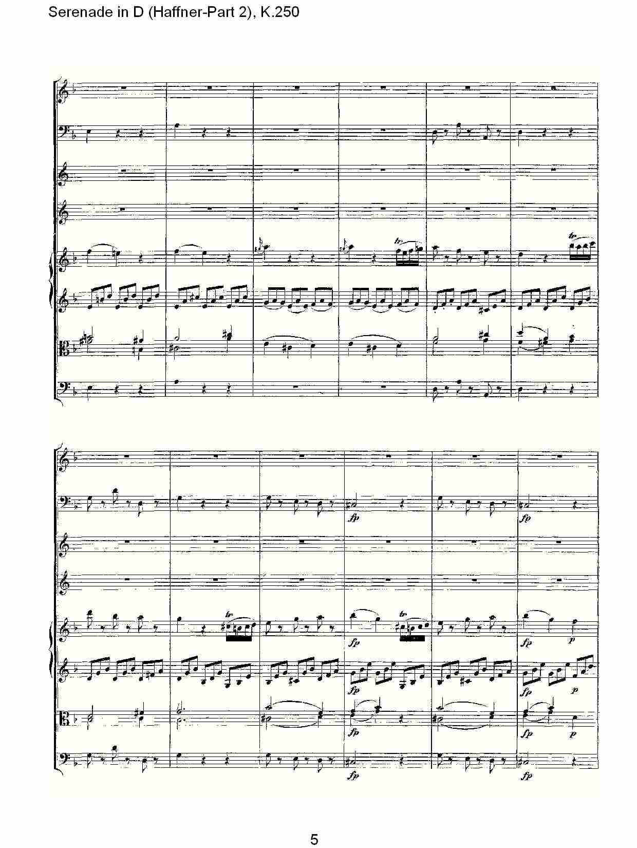 D调小夜曲(Haffner-第二部), K.250（一）