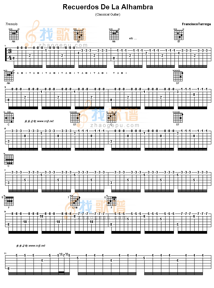 阿尔汉布拉宫的回忆吉他谱( GTP 六)