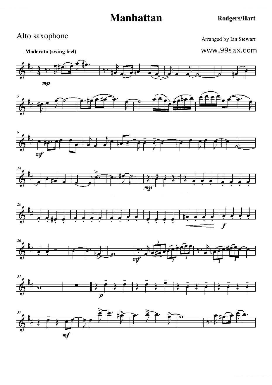 Manhattan Alto Sax（四重奏中音萨克斯分谱）