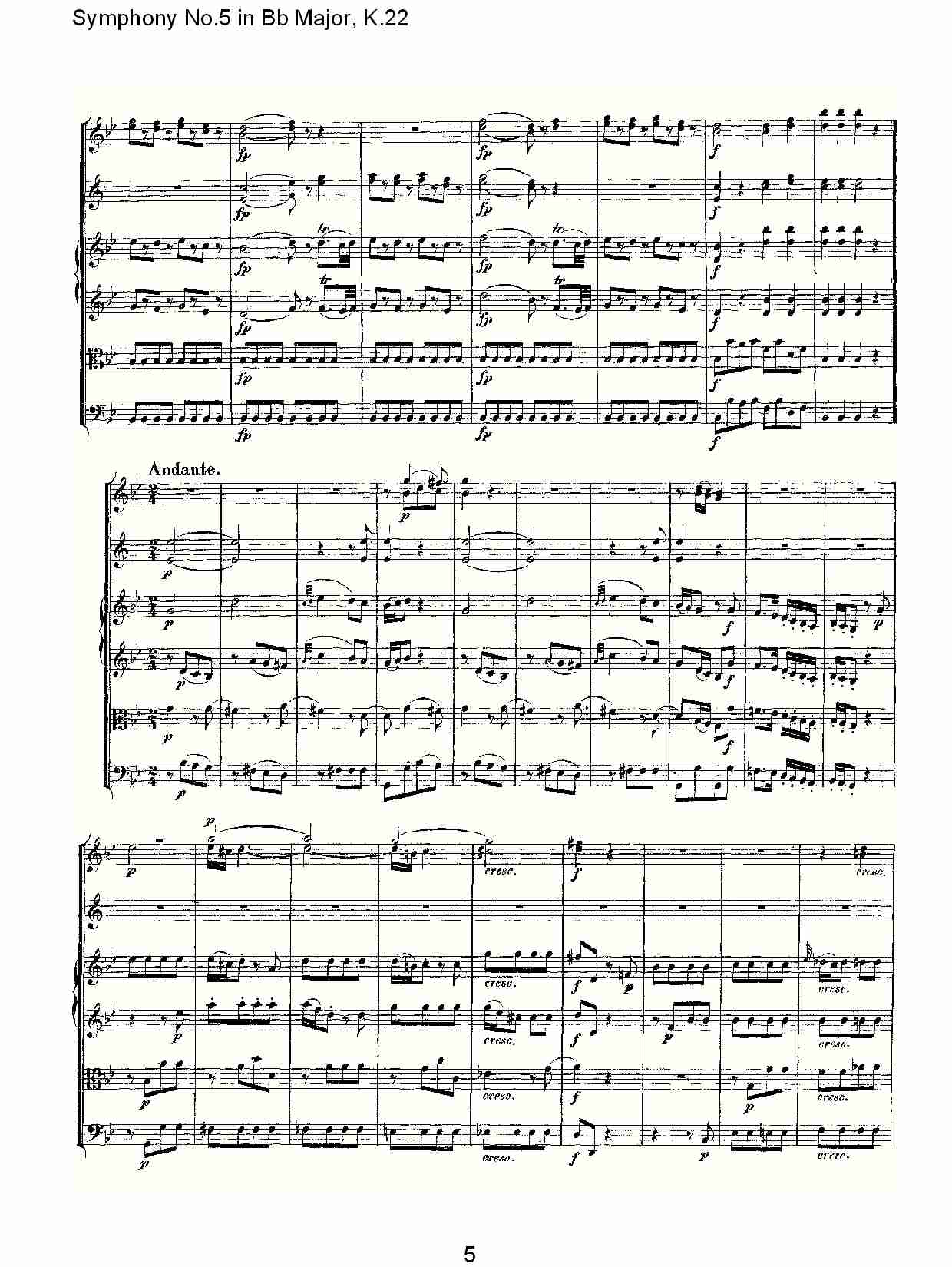 Bb大调第五交响曲K.22