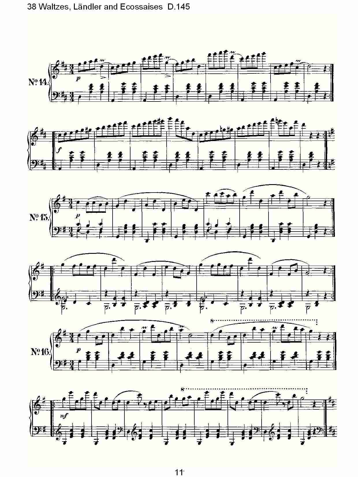 38华尔兹舞曲, Ländler and Ecossaises D.145（三）