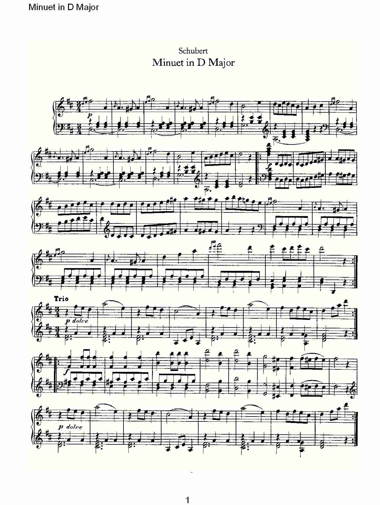 Minuet in D Major  D大调米奴哀小步舞曲