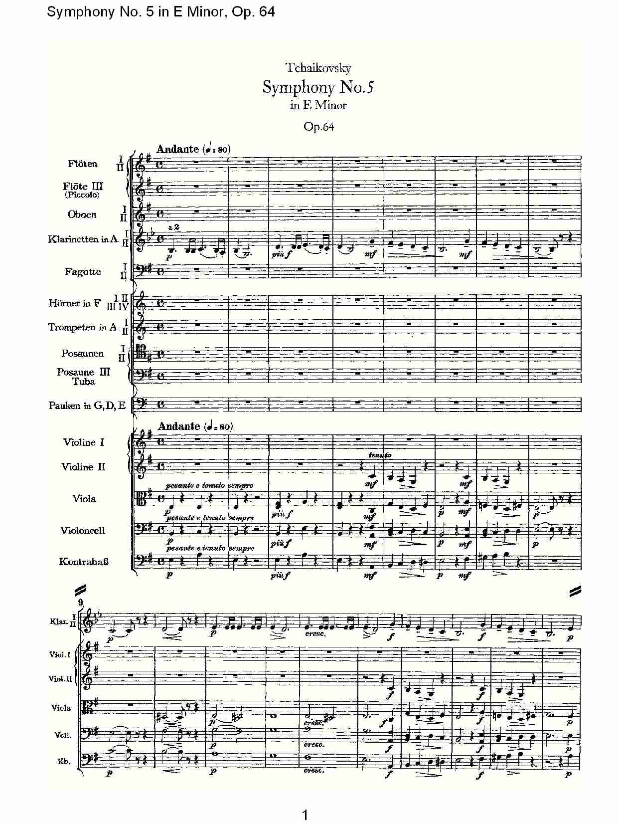 E小调第五交响曲,  Op.64第一乐章（一）