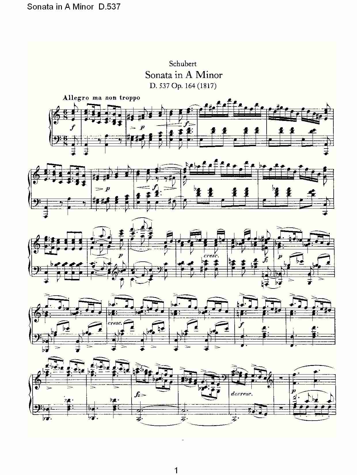 Sonata in A Minor D.537 A小调奏鸣曲D.537（一）