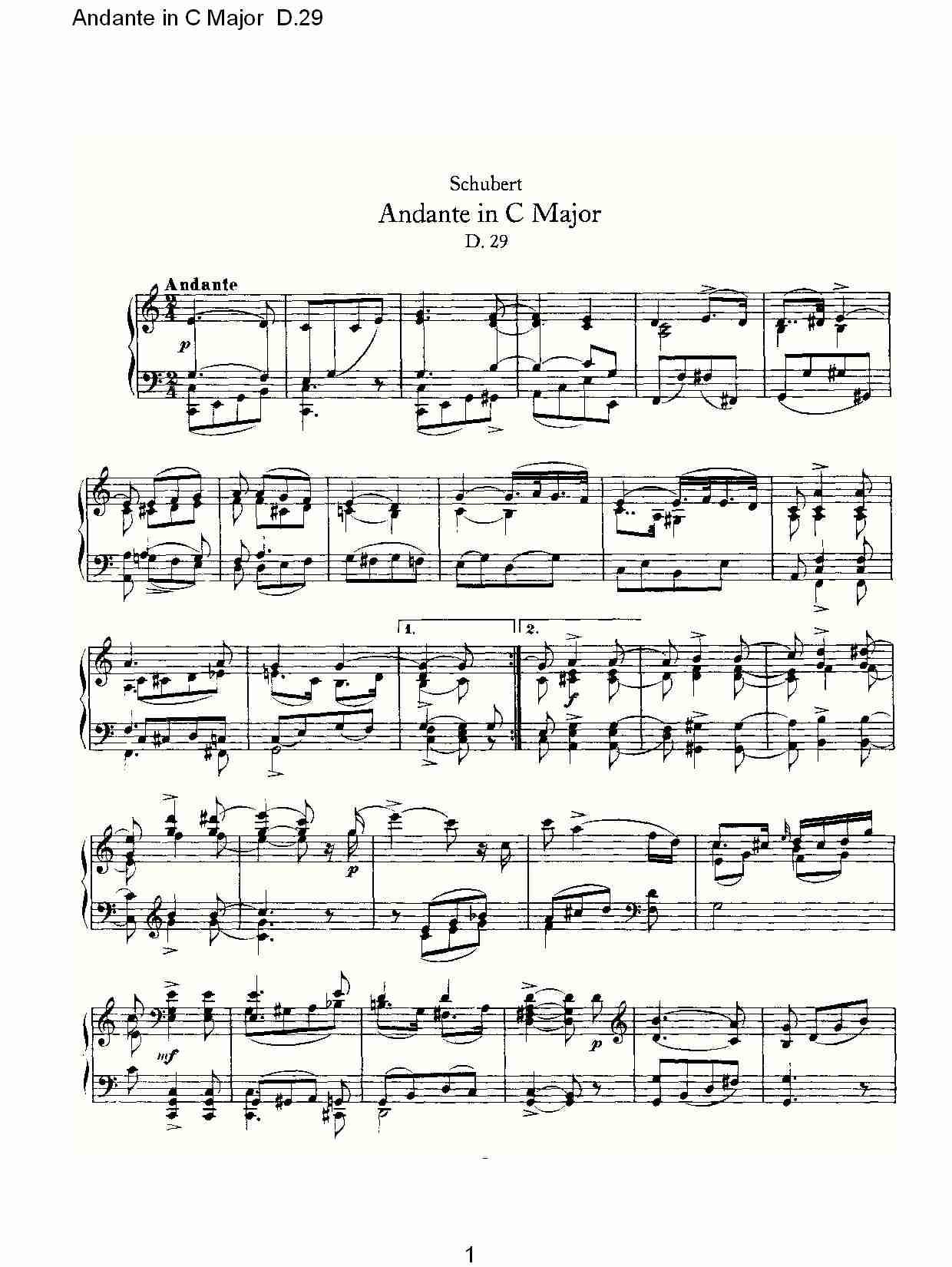 Andante in C Major D.29    C大调行板D.29