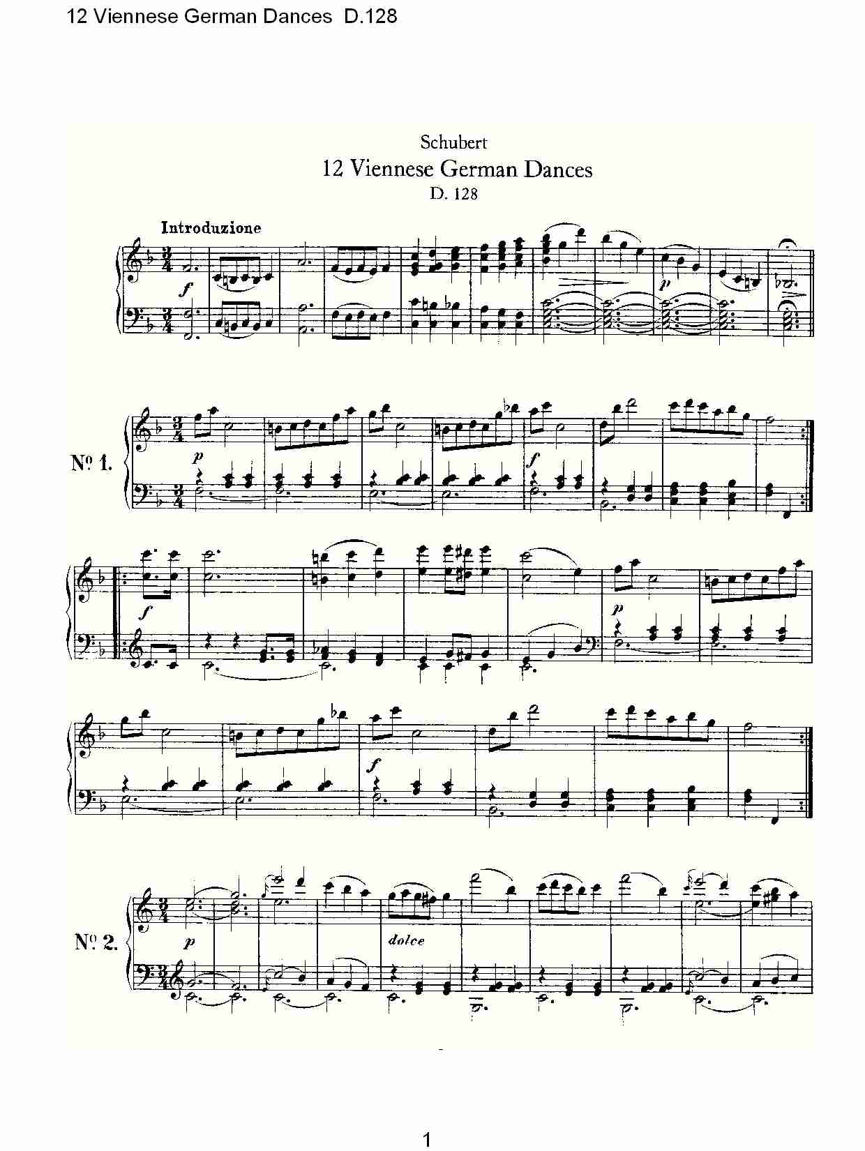 12德国维也纳舞曲D.128（一）