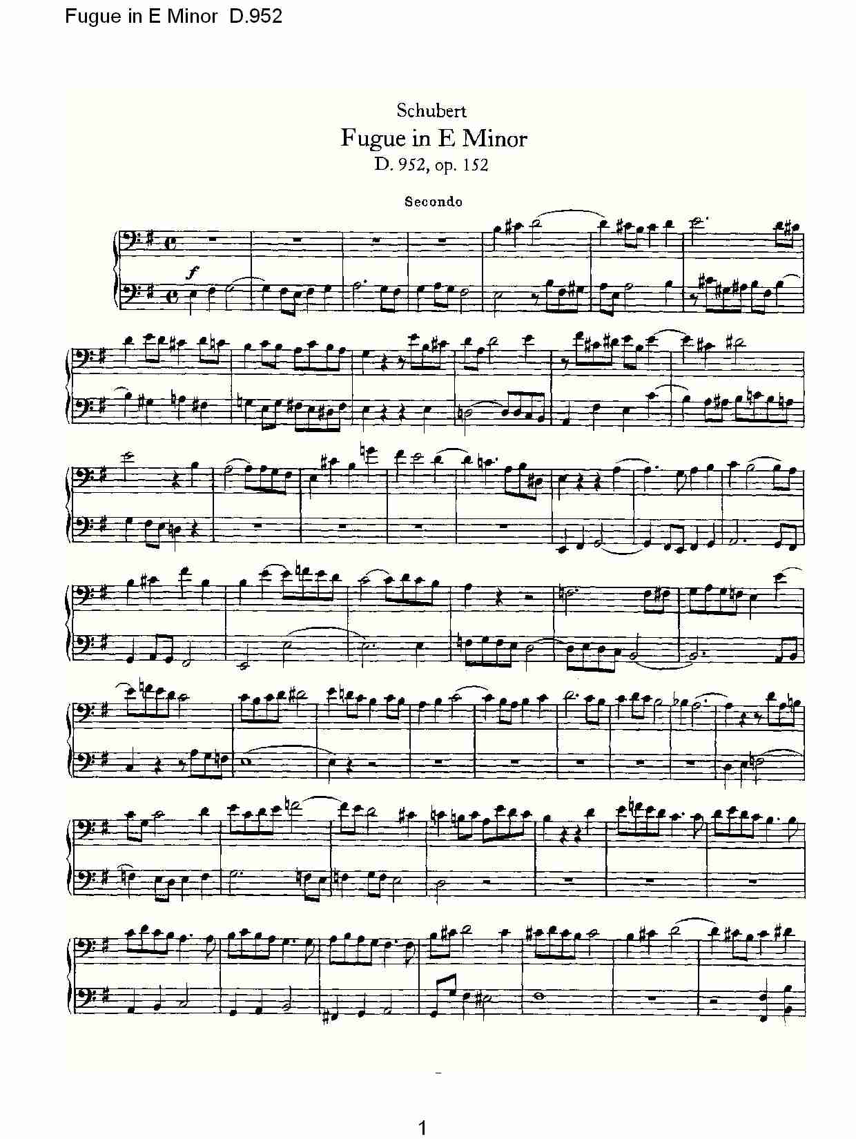 Fugue in E Minor D.952  E小调赋格曲D.952
