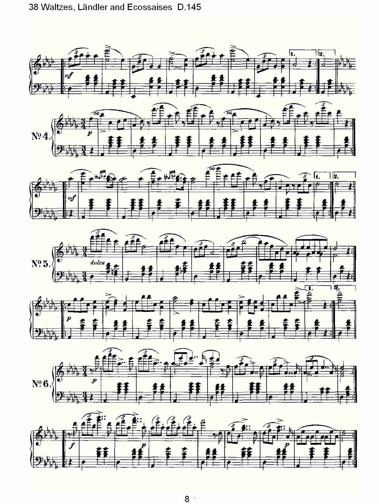 38华尔兹舞曲, Ländler and Ecossaises D.145（二）