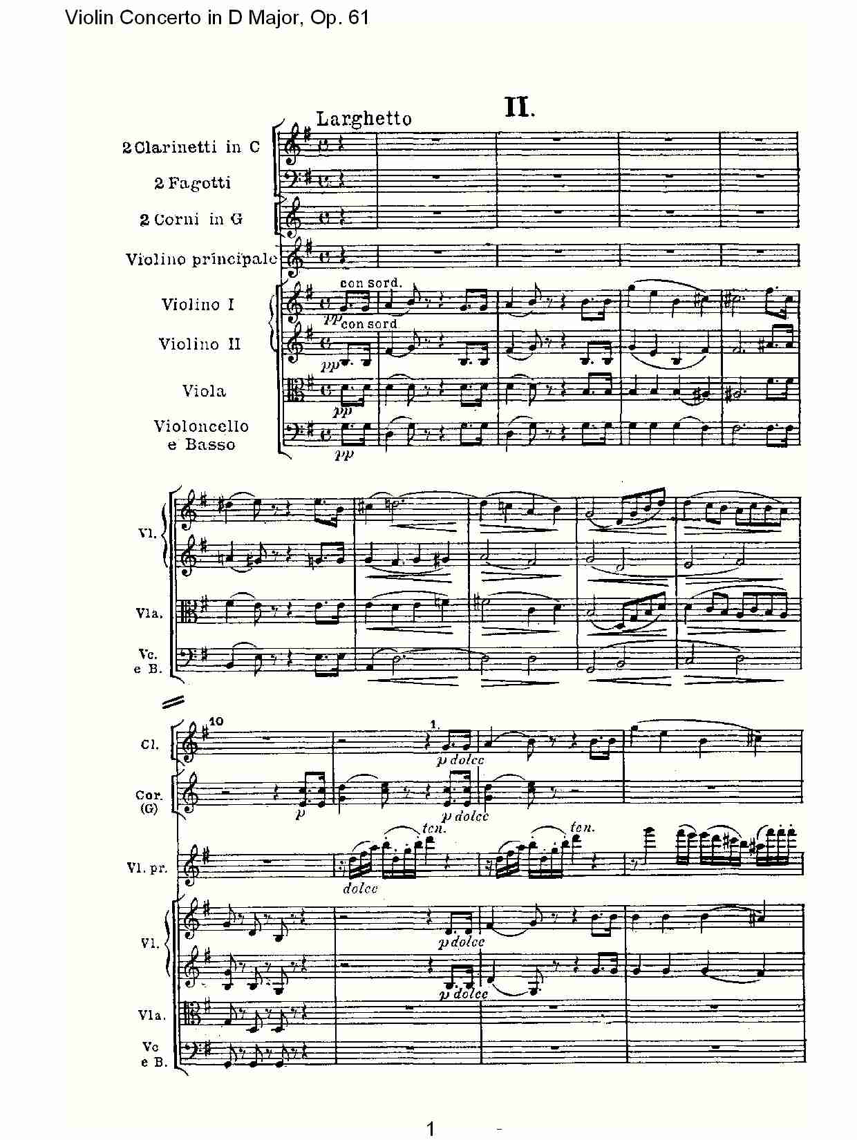 D大调小提琴协奏曲 Op.61第二乐章