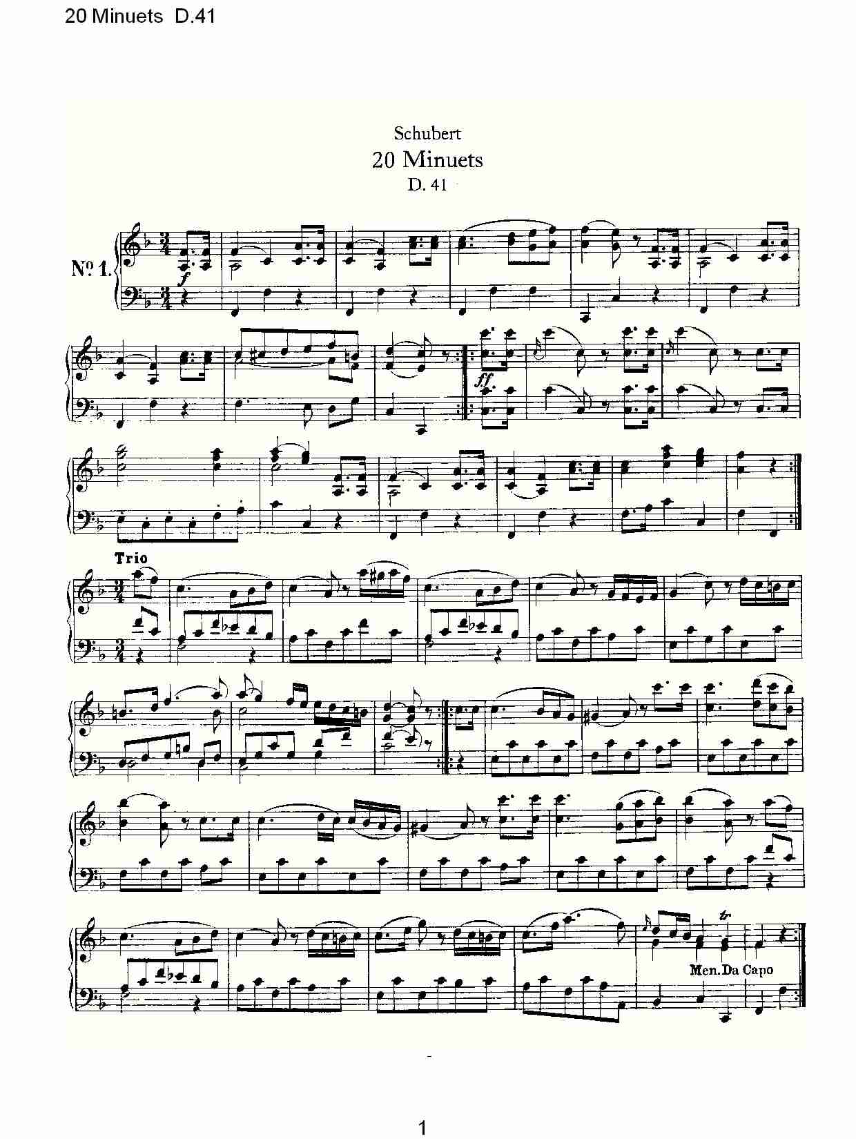20 Minuets D.41  20米奴哀小步舞曲D.41（一）