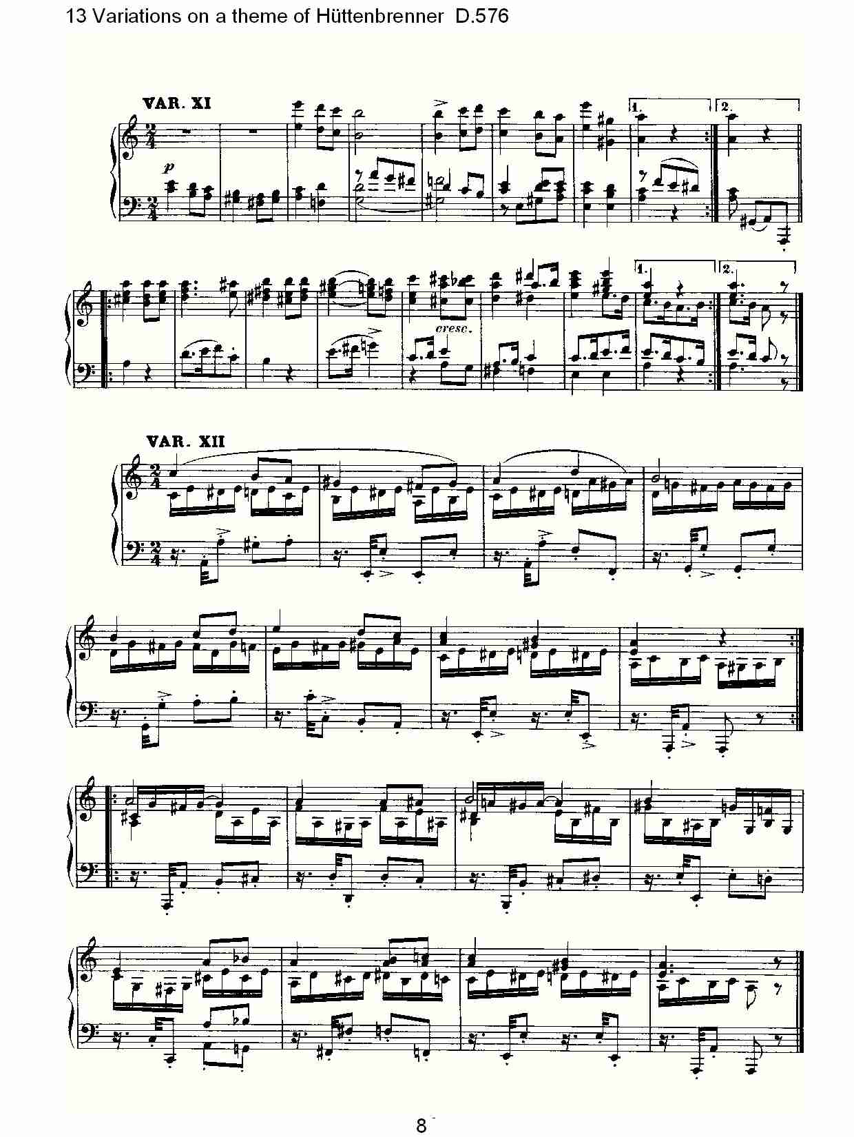 Hüttenbrenner主题13变奏曲D.576（二）