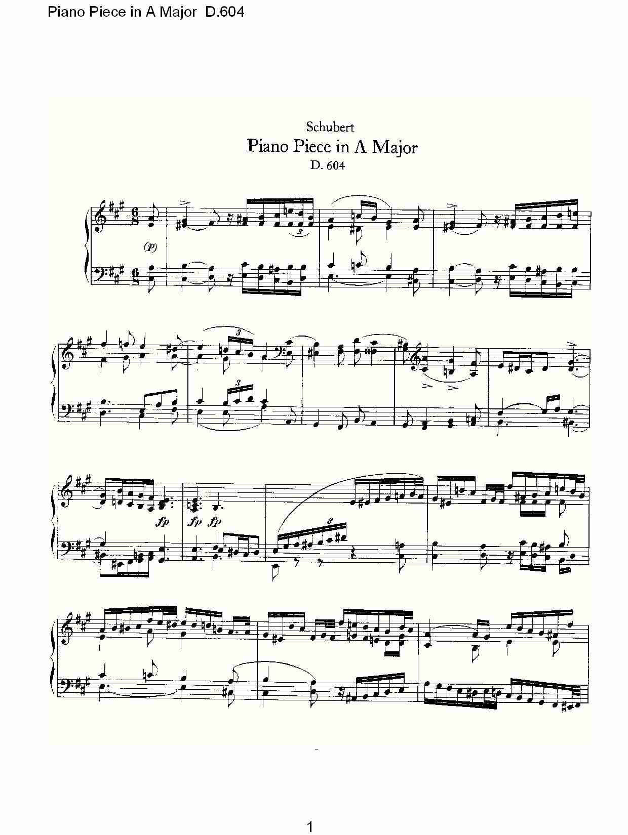 Piano Piece in A Major D.604    A大调钢琴联奏D.604
