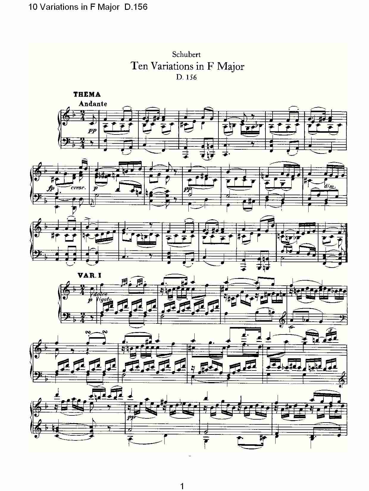 10 Variations in F Major D.156   F大调10变奏曲D.156（一）