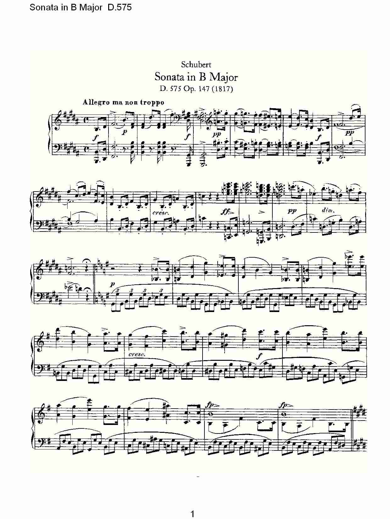 Sonata in B Major D.575 B大调奏鸣曲D.575（一）
