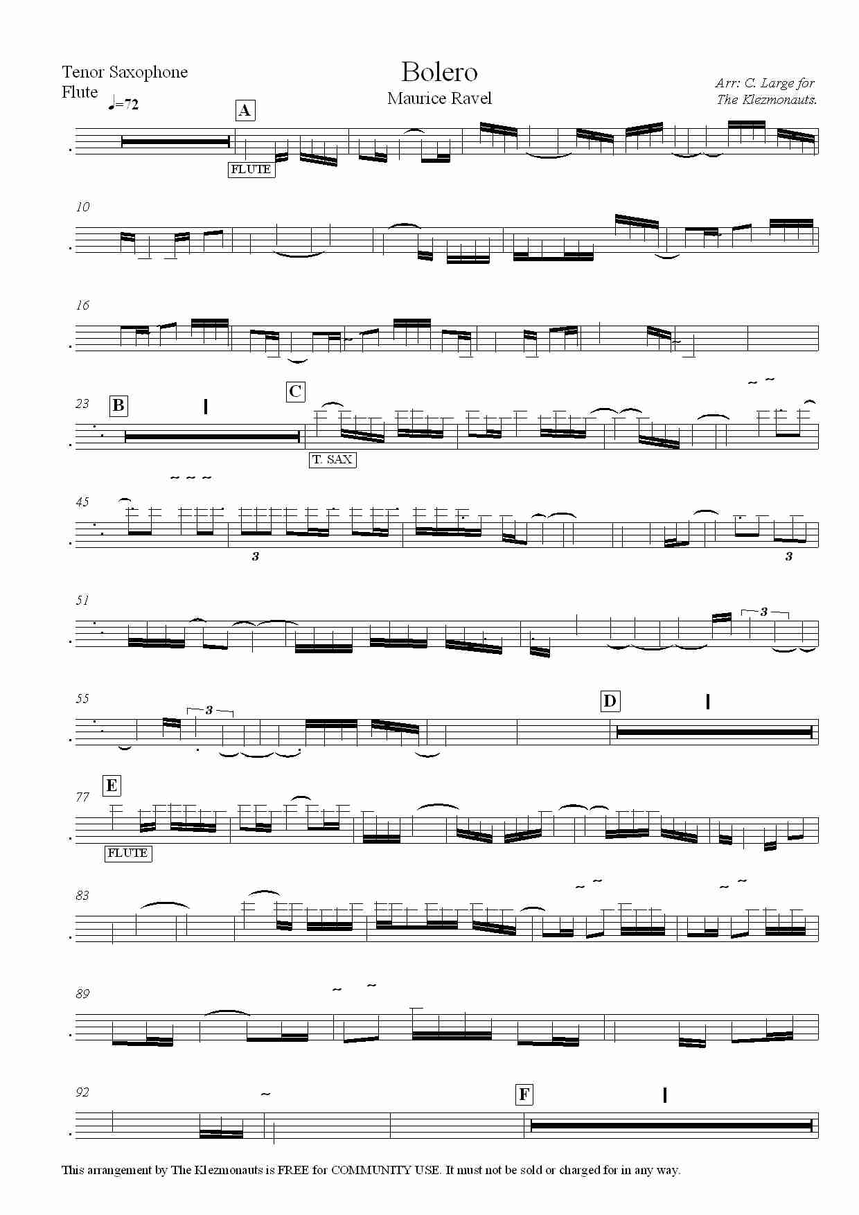波莱罗舞曲 -(【法】拉威尔) 次中萨克斯管与长笛
