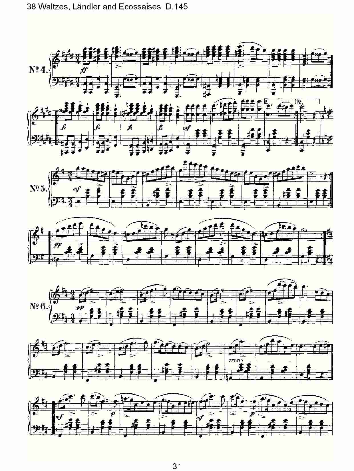 38华尔兹舞曲, Ländler and Ecossaises D.145（一）