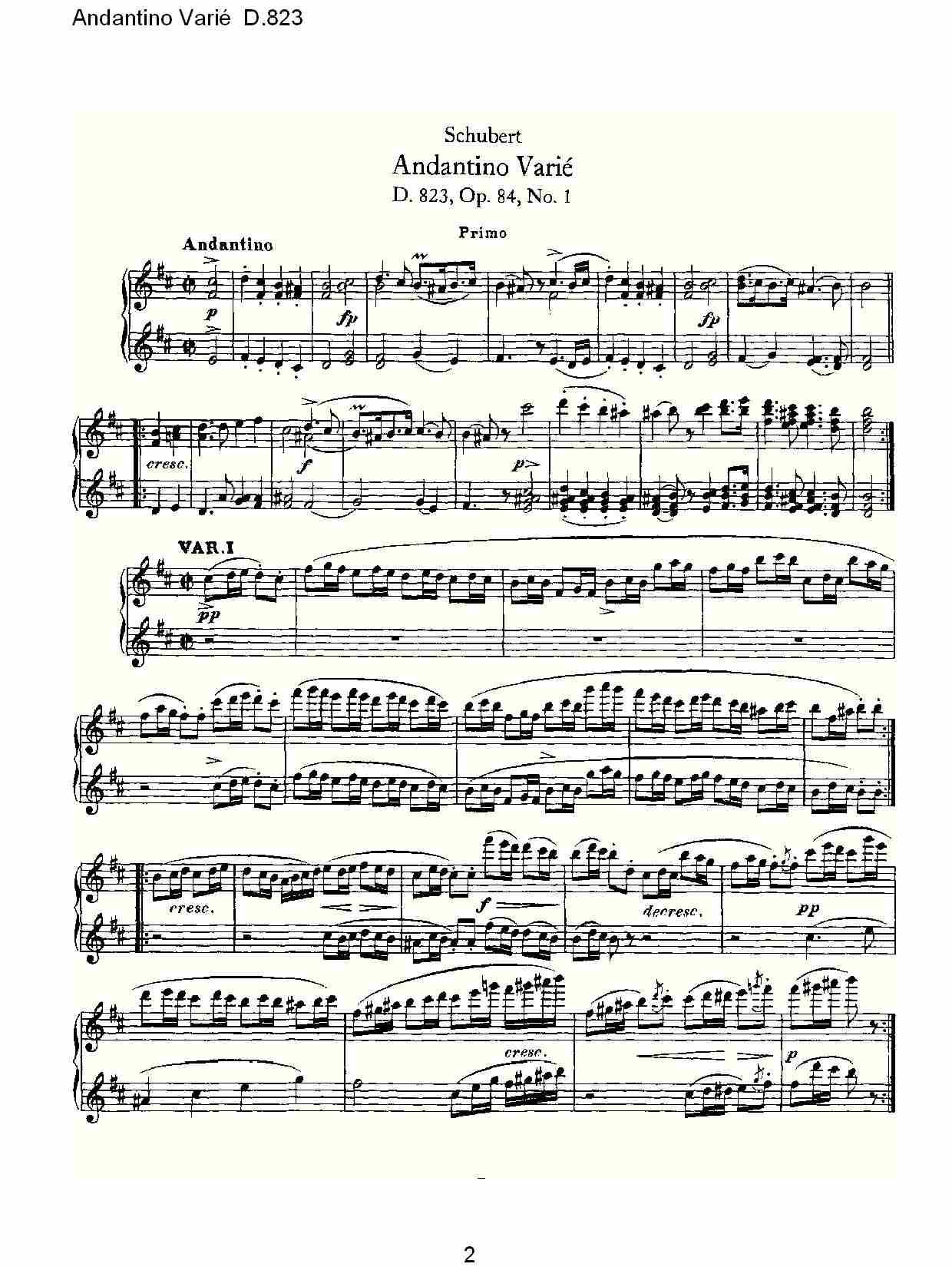 Andantino Varié D.823    小行板杂集D.823（一）