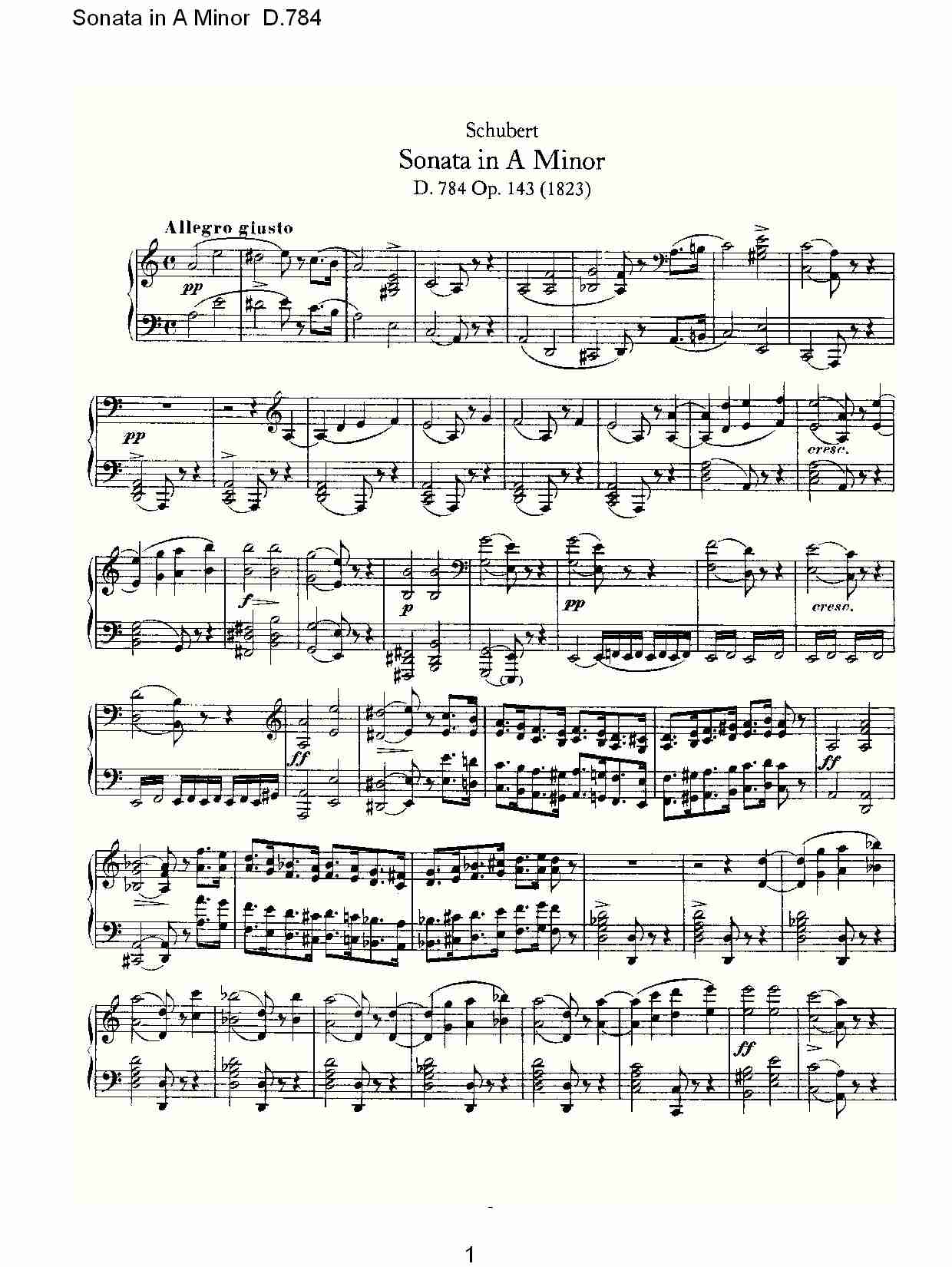 Sonata in A Minor D.784 A小调奏鸣曲D.784（一）